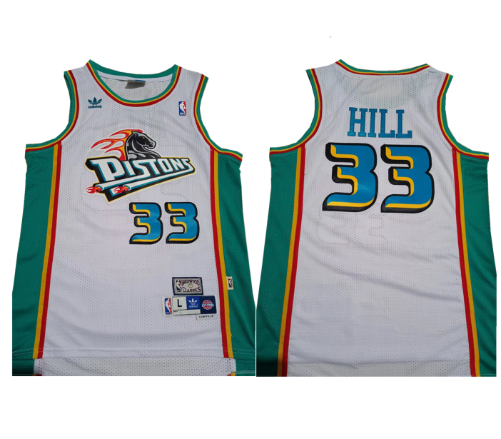 Men's Detroit Pistons #33 Grant Hill White Mitchell & Ness Throwback Stitched Jersey Men's Detroit Pistons #33 Grant Hill White Mitchell & Ness Throwback Stitched Jersey